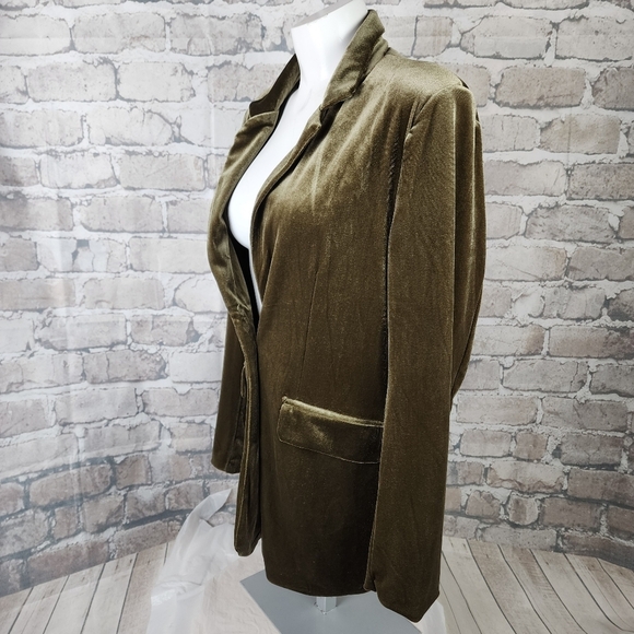 b.young Byperlina Velvet Blazer Straight Cut Moss Green Size 38 Boho Cottagegoth - Picture 10 of 14